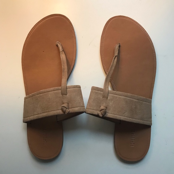 Forever 21 Shoes - tan flat open back thong sandals forever 21